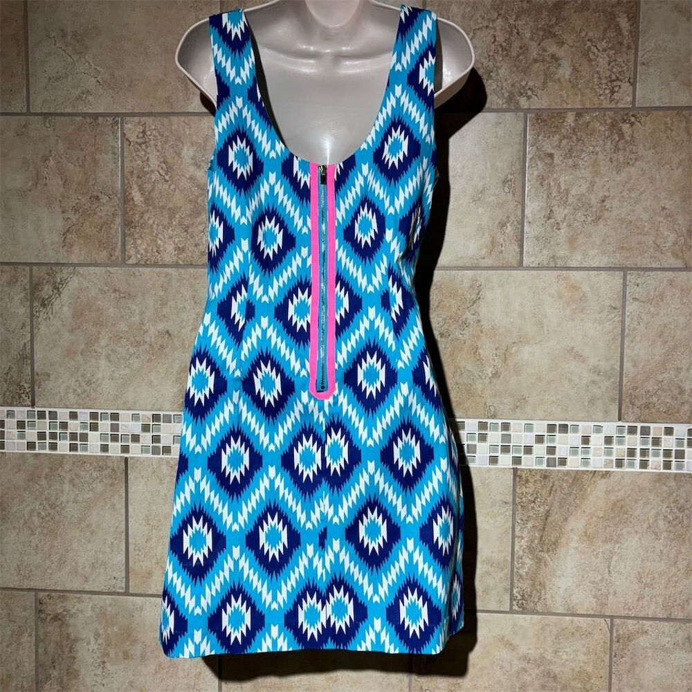 Macbeth Collection Women's Blue Ikat Print A-line Dress Size S - Picture 2 of 4